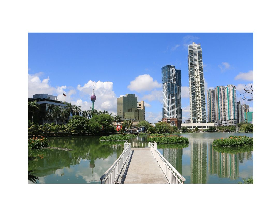 Colombo city skyline. View from Beira Lake Pier in Colombo