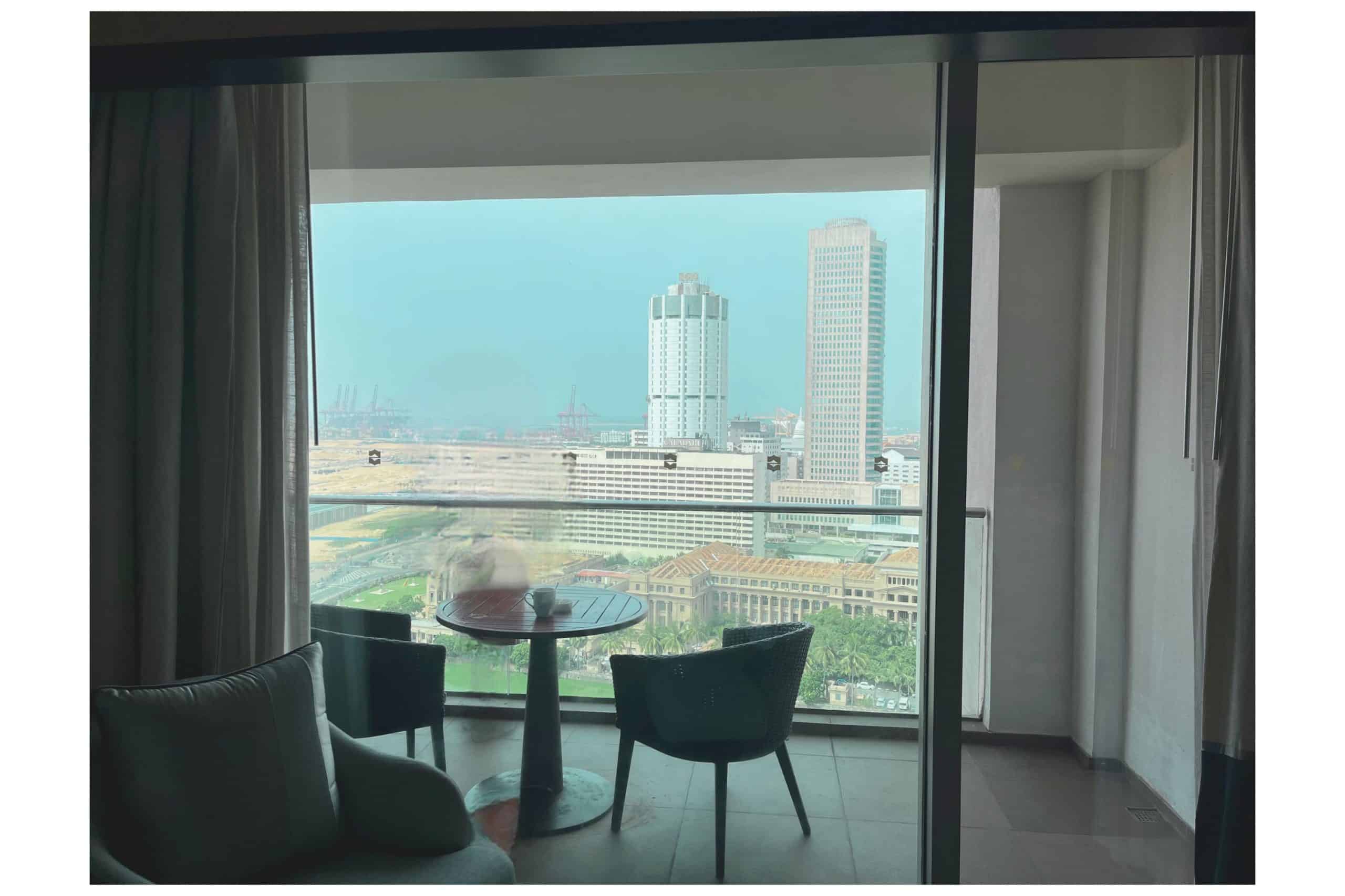 View of port city from balcony room in Shangri-La Hotel Colombo