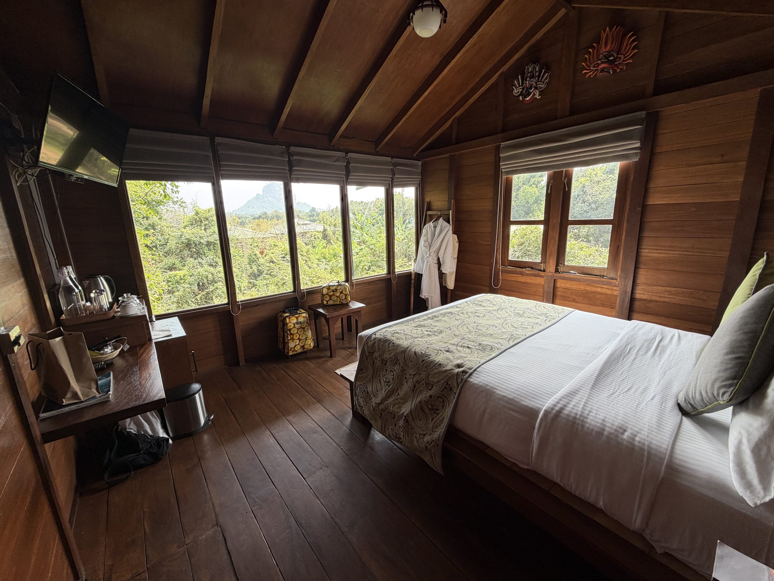 interior of Sigiriya Kings Resort tree house accommodation, Sri Lanka